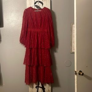 Red Sparkling Layered Dress